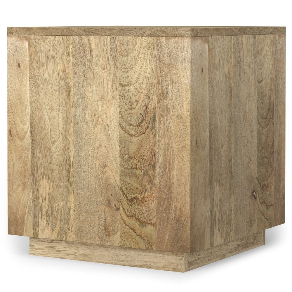 Natural Solid Wood Square Block End Table - 22-inch
