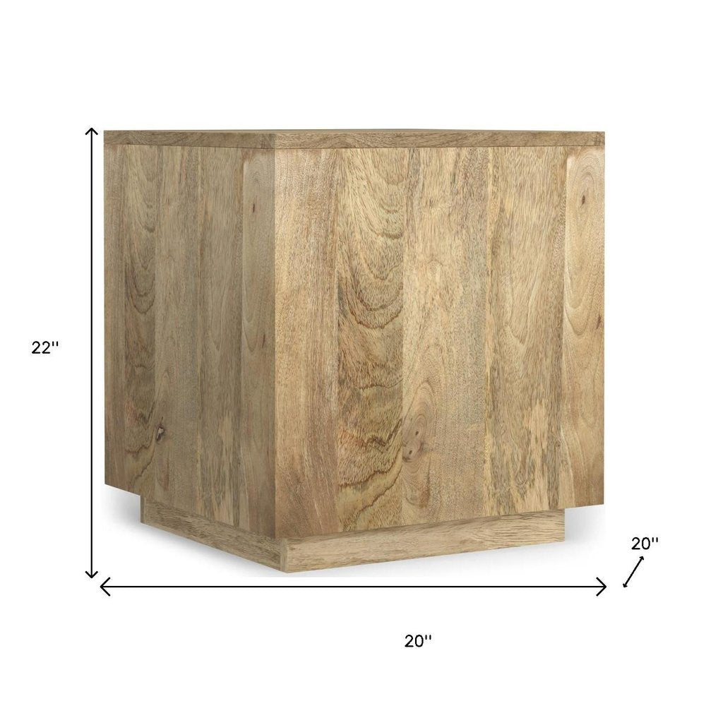 Natural Solid Wood Square Block End Table - 22-inch