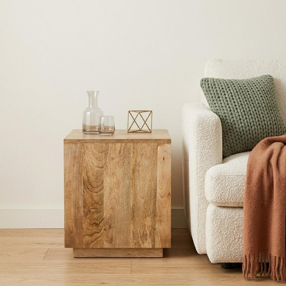 Natural Solid Wood Square Block End Table - 22-inch