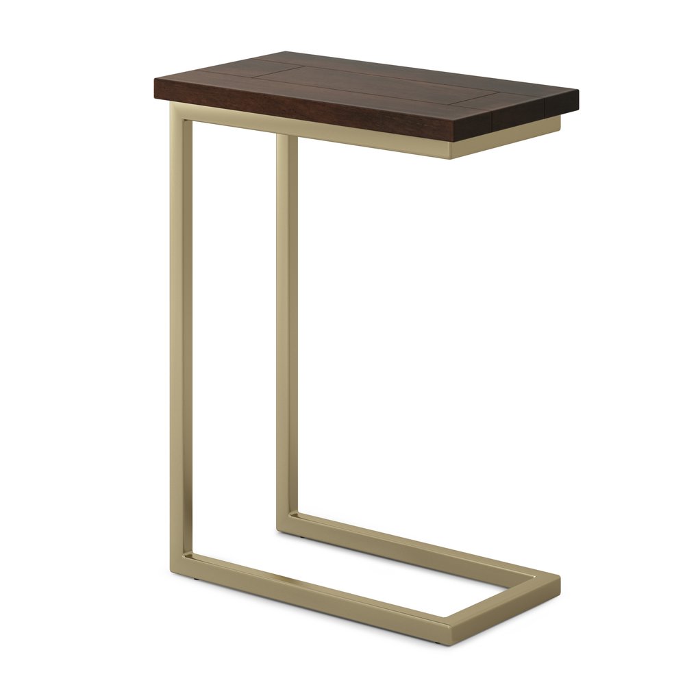 Dark Brown and Gold Solid Wood and Iron End Table - 24-inch