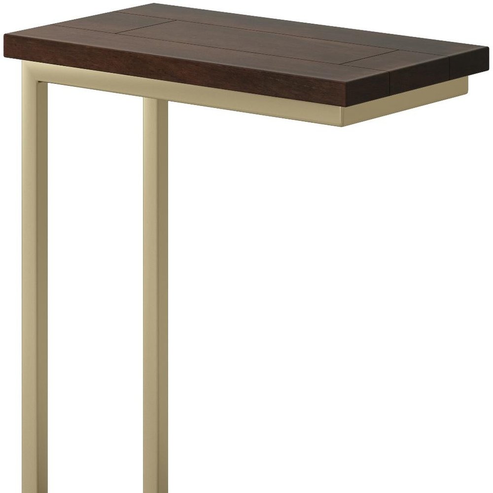 Dark Brown and Gold Solid Wood and Iron End Table - 24-inch
