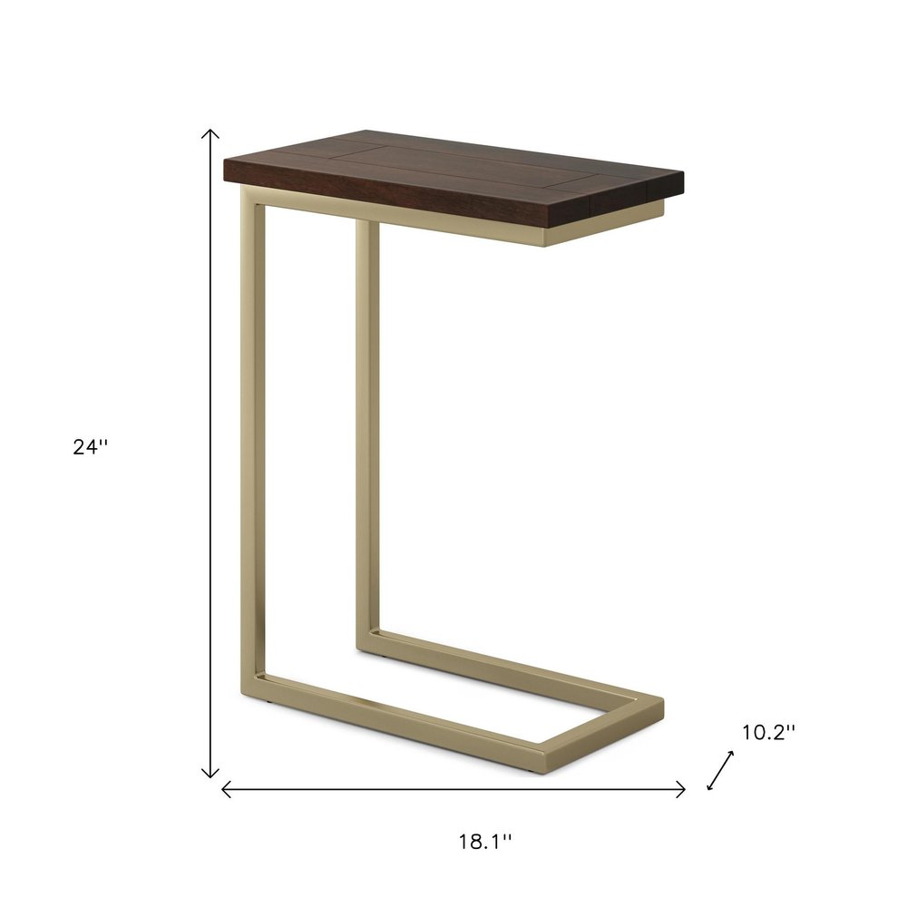 Dark Brown and Gold Solid Wood and Iron End Table - 24-inch