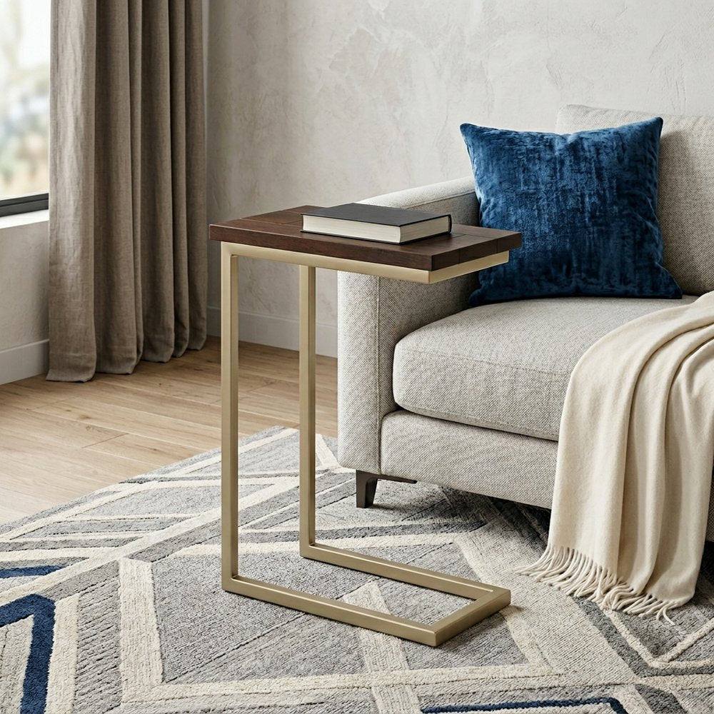 Dark Brown and Gold Solid Wood and Iron End Table - 24-inch