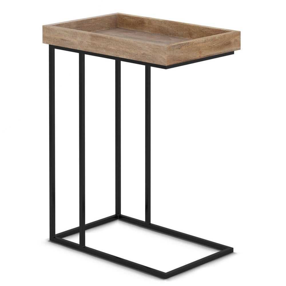 Natural Distressed Solid Wood and Steel End Table - 24-inch