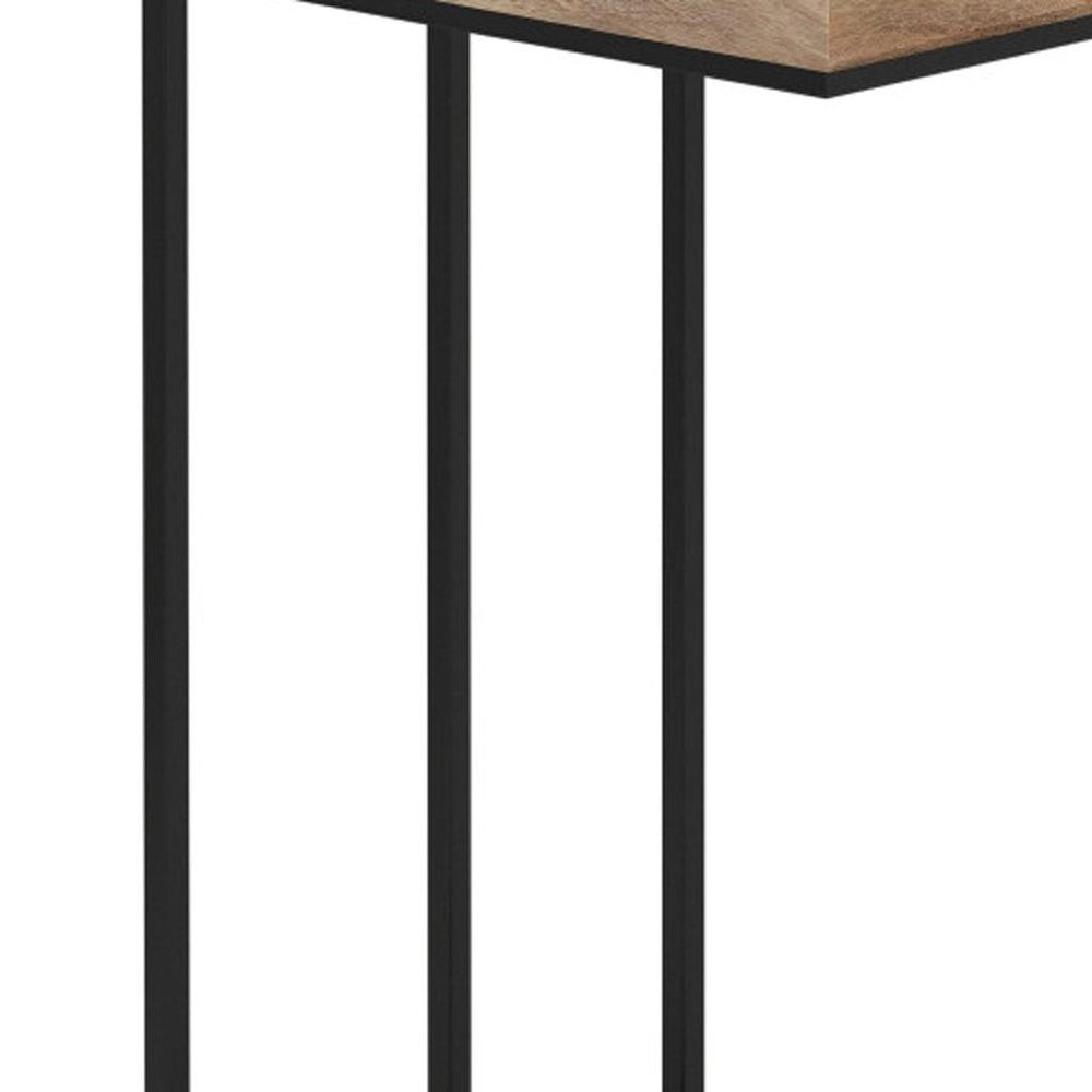 Natural Distressed Solid Wood and Steel End Table - 24-inch