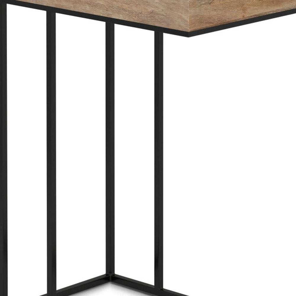 Natural Distressed Solid Wood and Steel End Table - 24-inch
