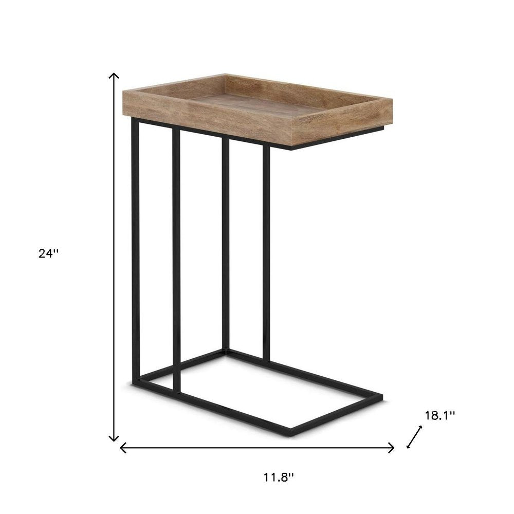 Natural Distressed Solid Wood and Steel End Table - 24-inch