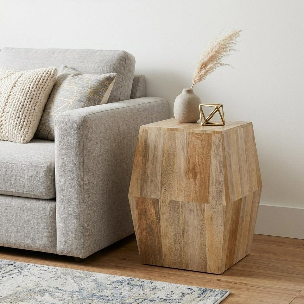 Natural Solid Wood Square Block End Table - 22-inch