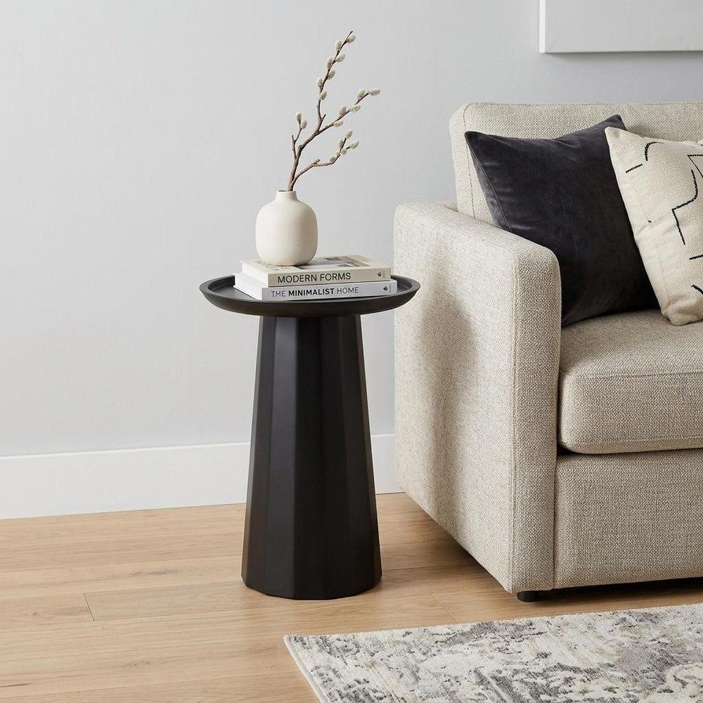 Black Solid Wood Round Pedestal End Table - 19-inch
