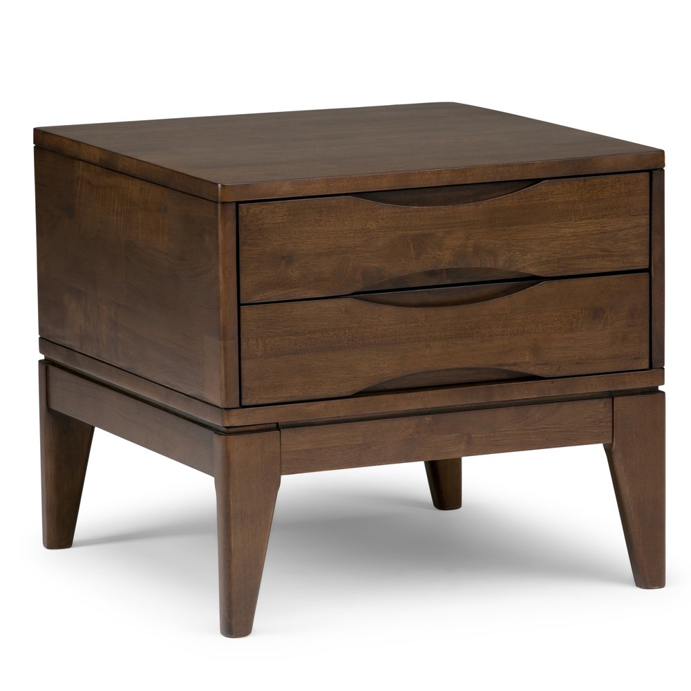 Walnut Solid Wood Square End Table with Two Drawers - 20-inch