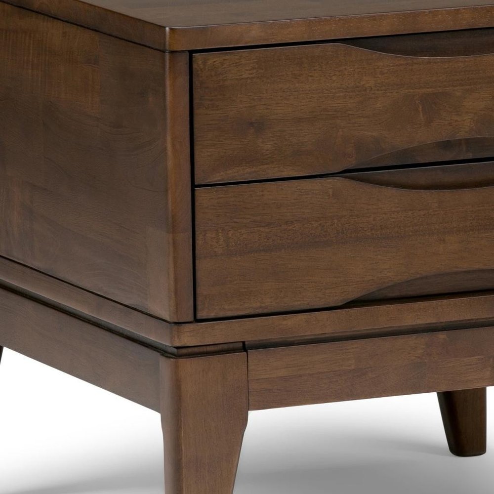 Walnut Solid Wood Square End Table with Two Drawers - 20-inch