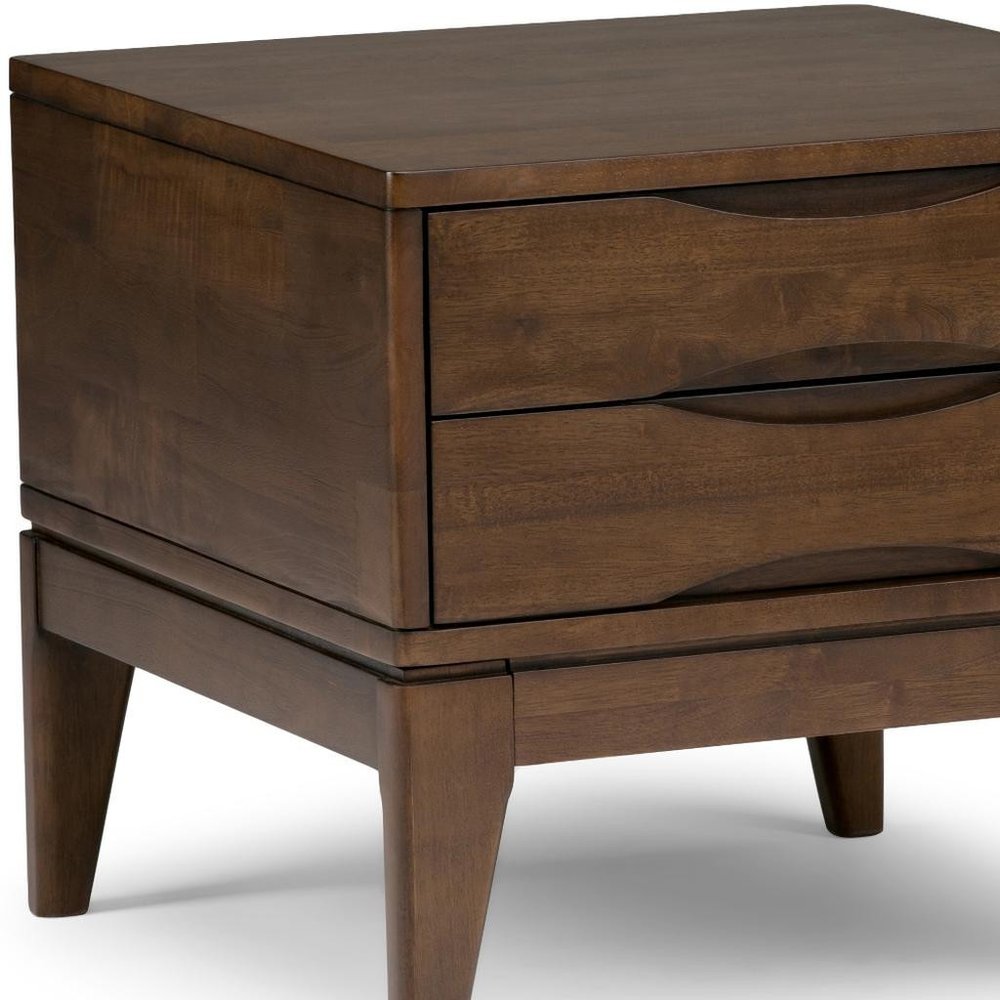 Walnut Solid Wood Square End Table with Two Drawers - 20-inch
