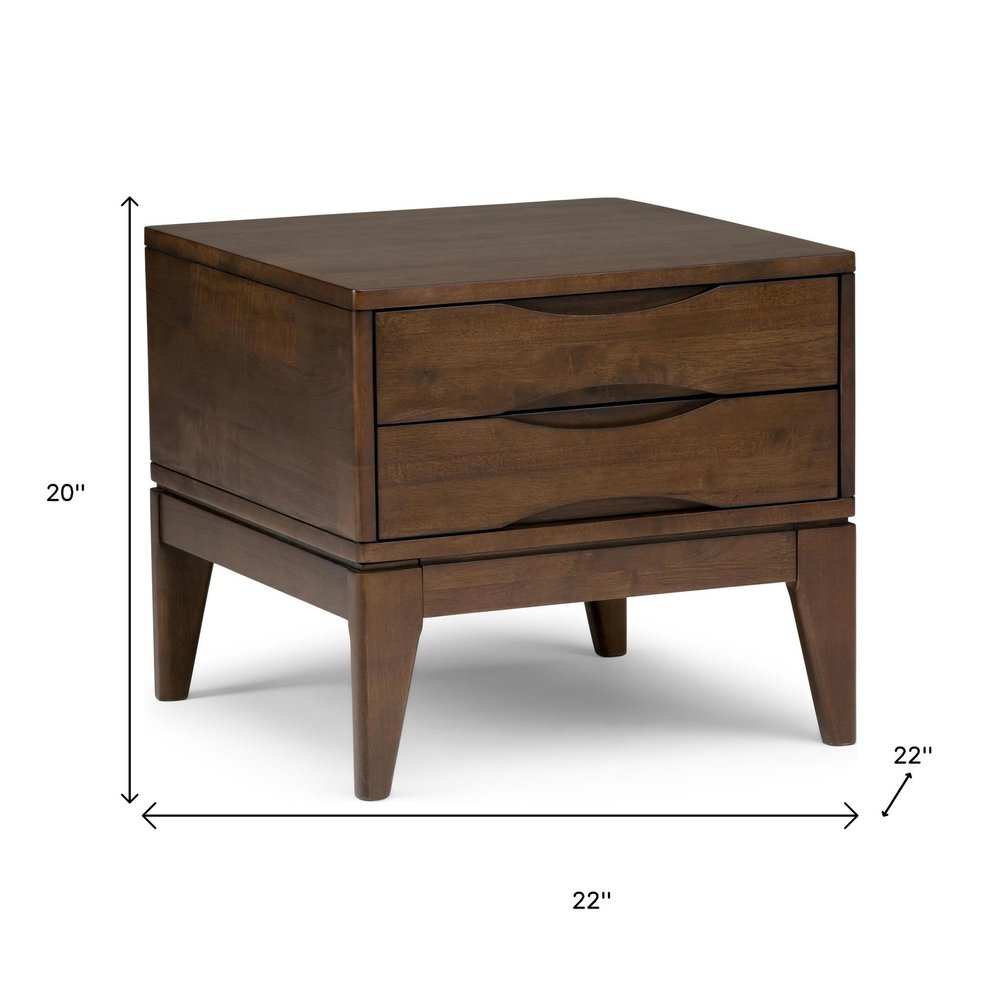 Walnut Solid Wood Square End Table with Two Drawers - 20-inch