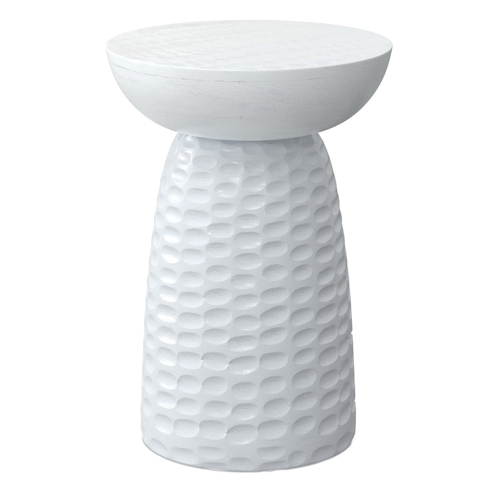 White Solid Wood Round Pedestal End Table - 18-inch