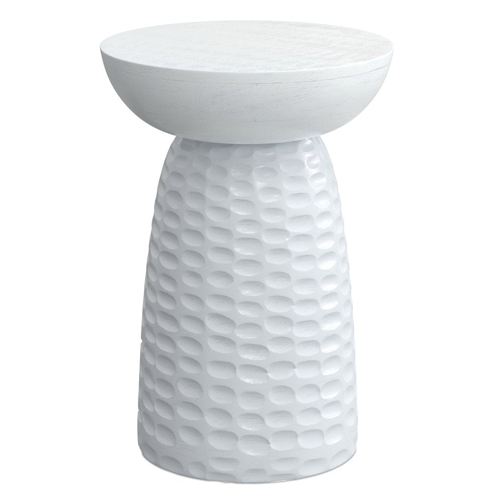 White Solid Wood Round Pedestal End Table - 18-inch