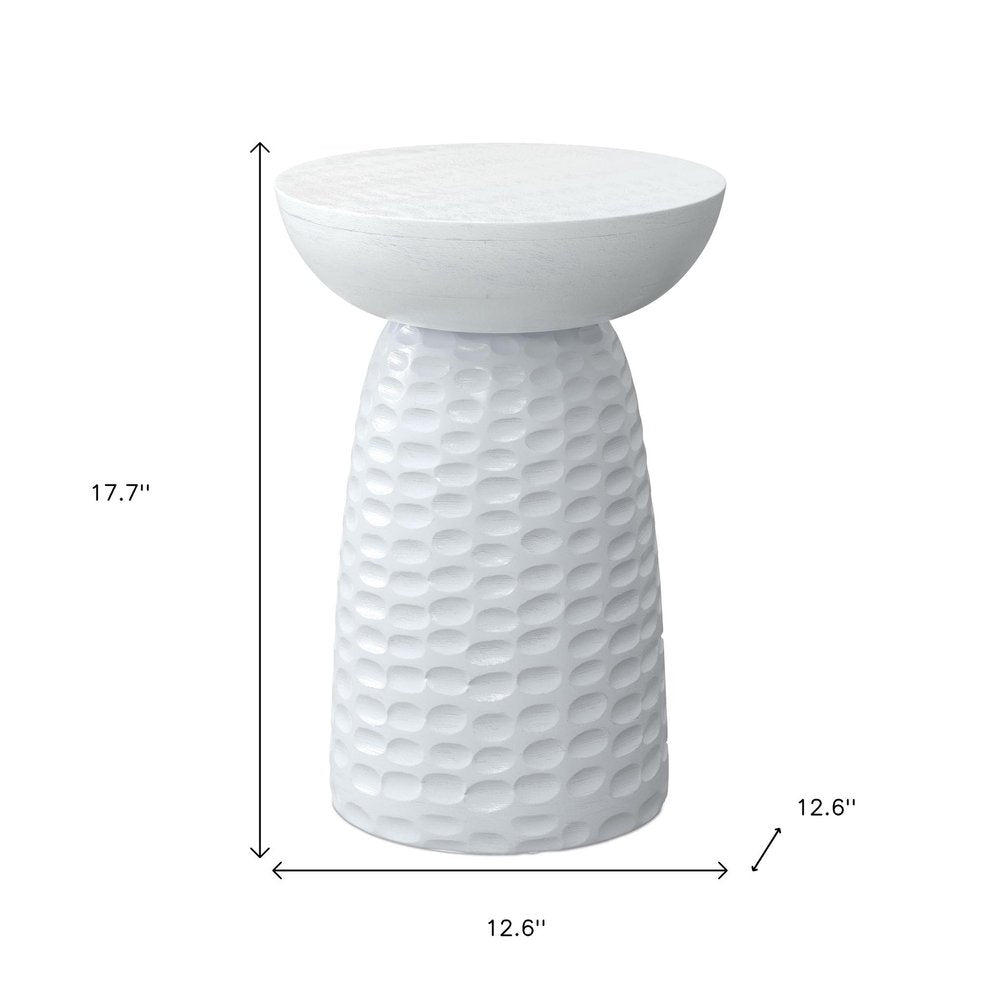 White Solid Wood Round Pedestal End Table - 18-inch