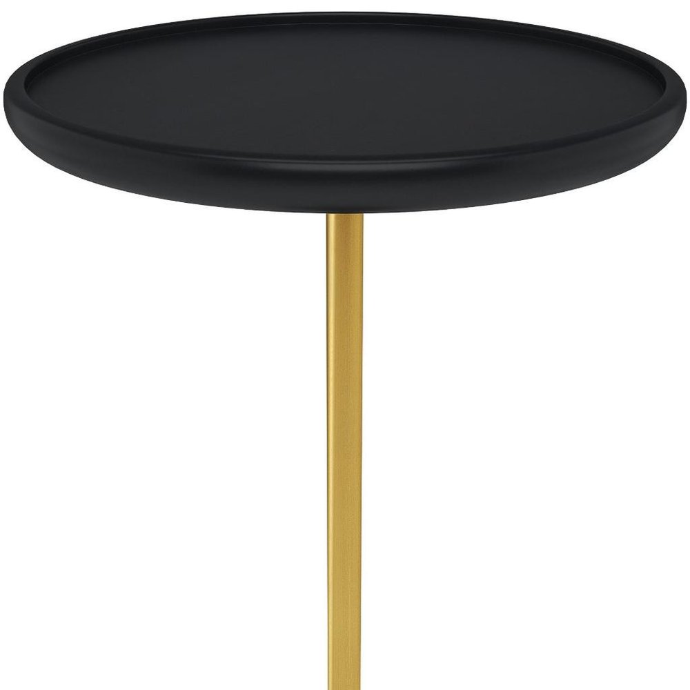 Black Gold and White Solid Wood Iron and Marble Round Pedestal End Table