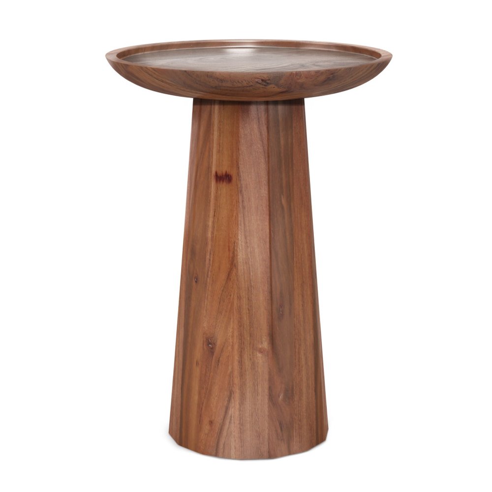 Brown Solid Wood Round Pedestal End Table - 19-inch