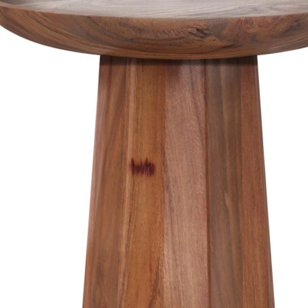 Brown Solid Wood Round Pedestal End Table - 19-inch