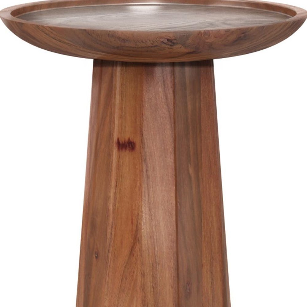 Brown Solid Wood Round Pedestal End Table - 19-inch