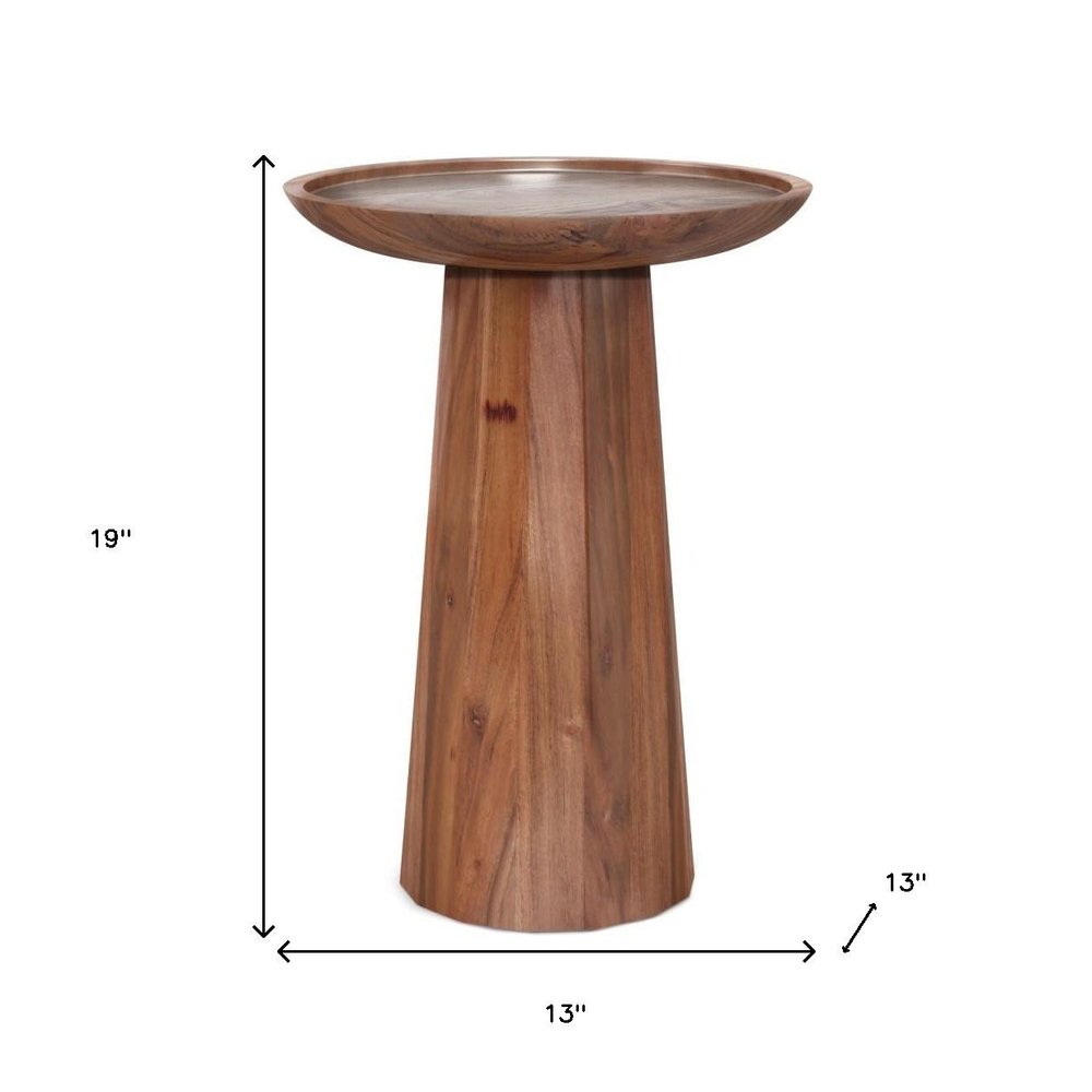 Brown Solid Wood Round Pedestal End Table - 19-inch
