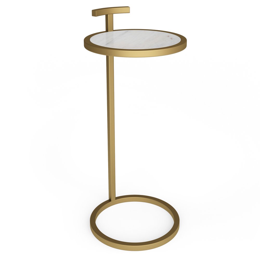 White and Gold Marble and Iron Round End Table - 24-inch