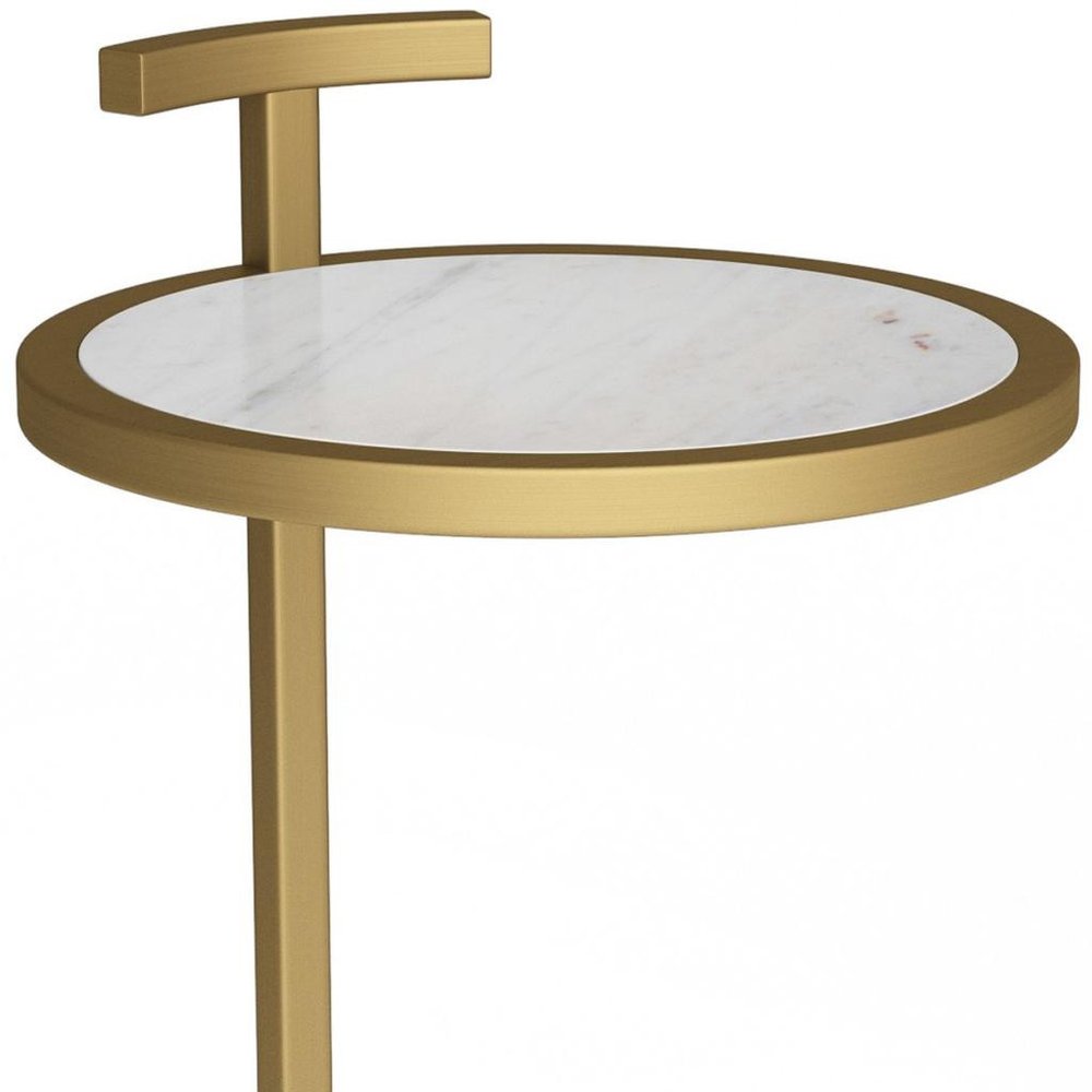 White and Gold Marble and Iron Round End Table - 24-inch