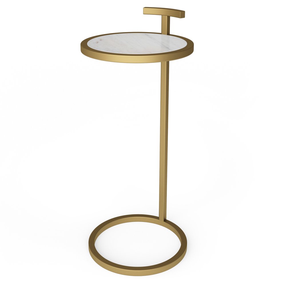 White and Gold Marble and Iron Round End Table - 24-inch