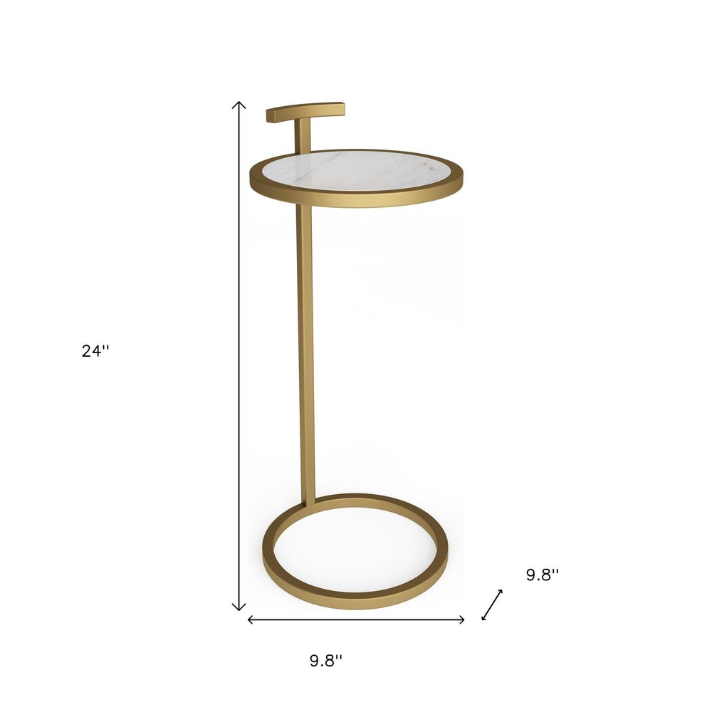 White and Gold Marble and Iron Round End Table - 24-inch