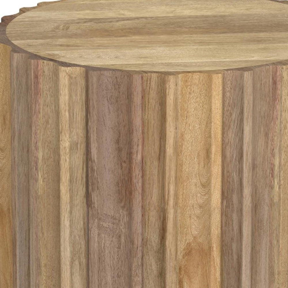 Natural Solid Wood Round Drum End Table - 20-inch