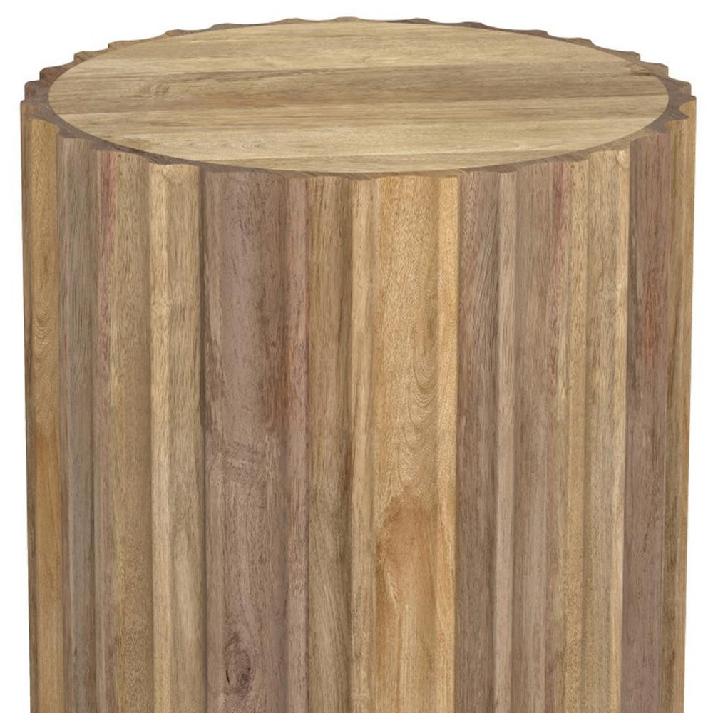Natural Solid Wood Round Drum End Table - 20-inch