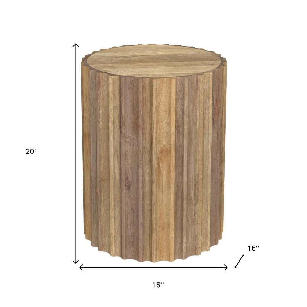 Natural Solid Wood Round Drum End Table - 20-inch