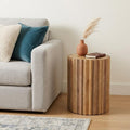 Natural Solid Wood Round Drum End Table - 20-inch