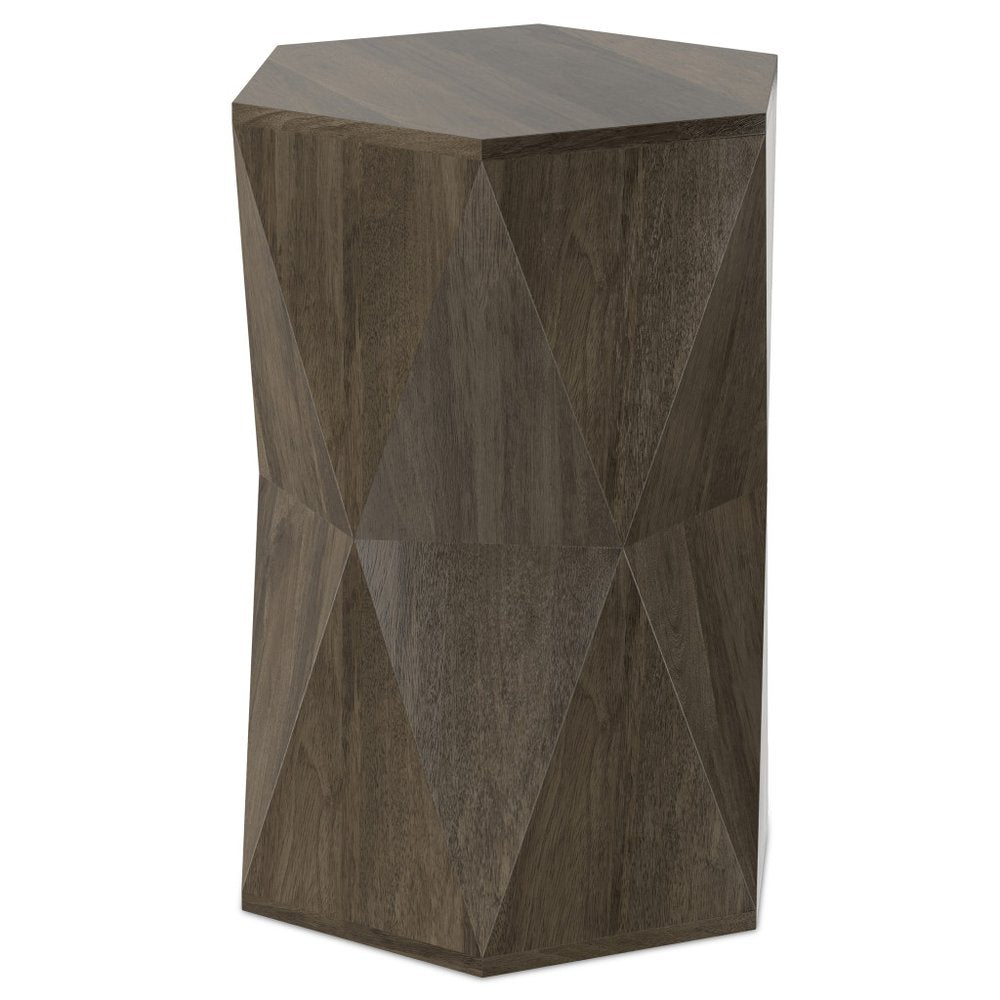 Ash Gray Solid Wood Hexagonal Block End Table - 22-inch