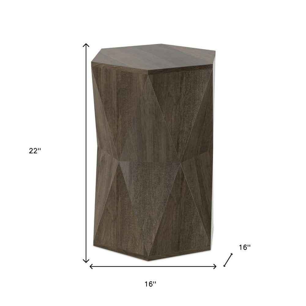 Ash Gray Solid Wood Hexagonal Block End Table - 22-inch