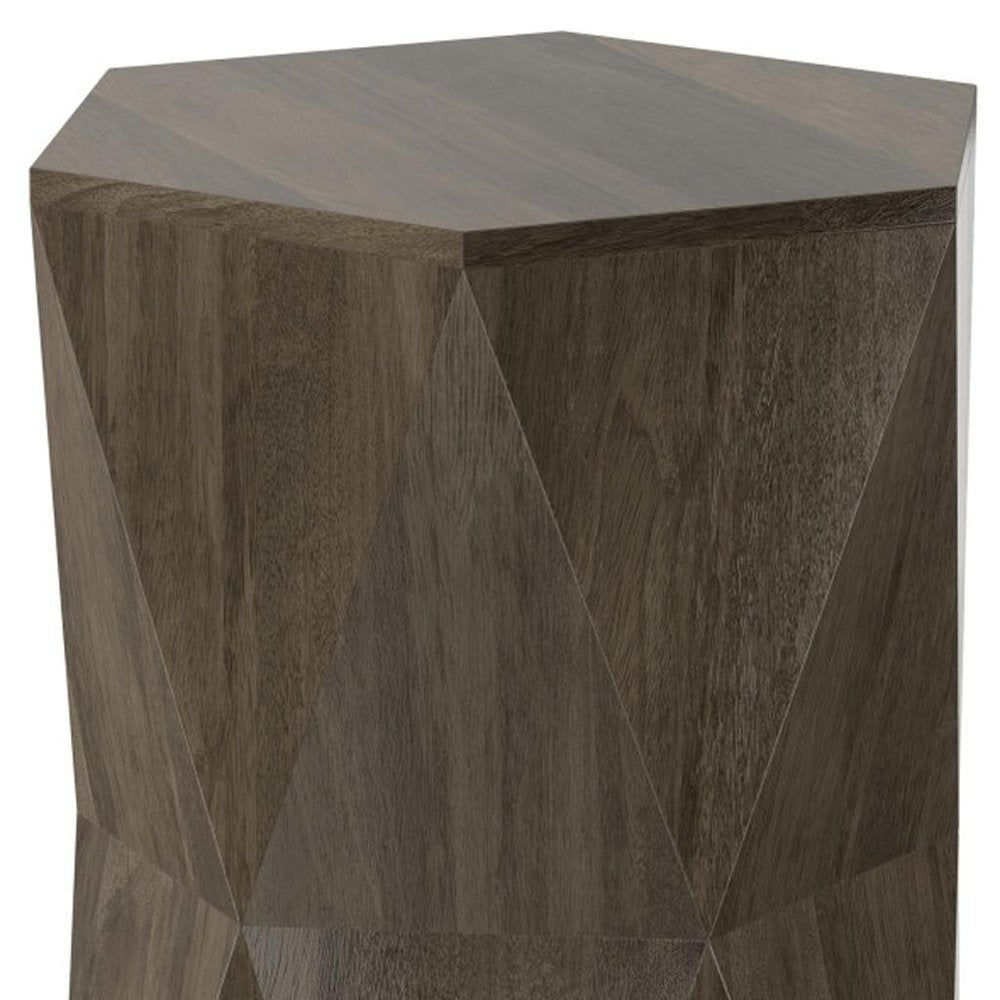 Ash Gray Solid Wood Hexagonal Block End Table - 22-inch