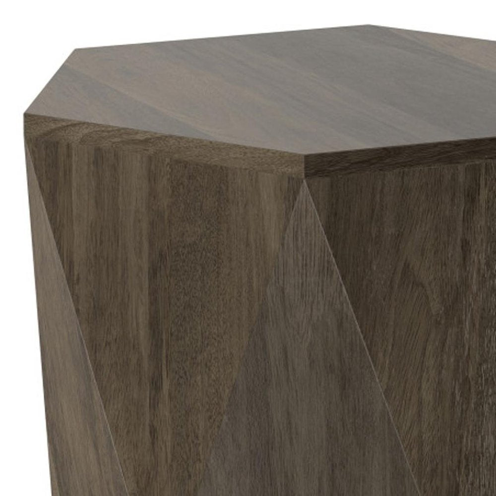 Ash Gray Solid Wood Hexagonal Block End Table - 22-inch