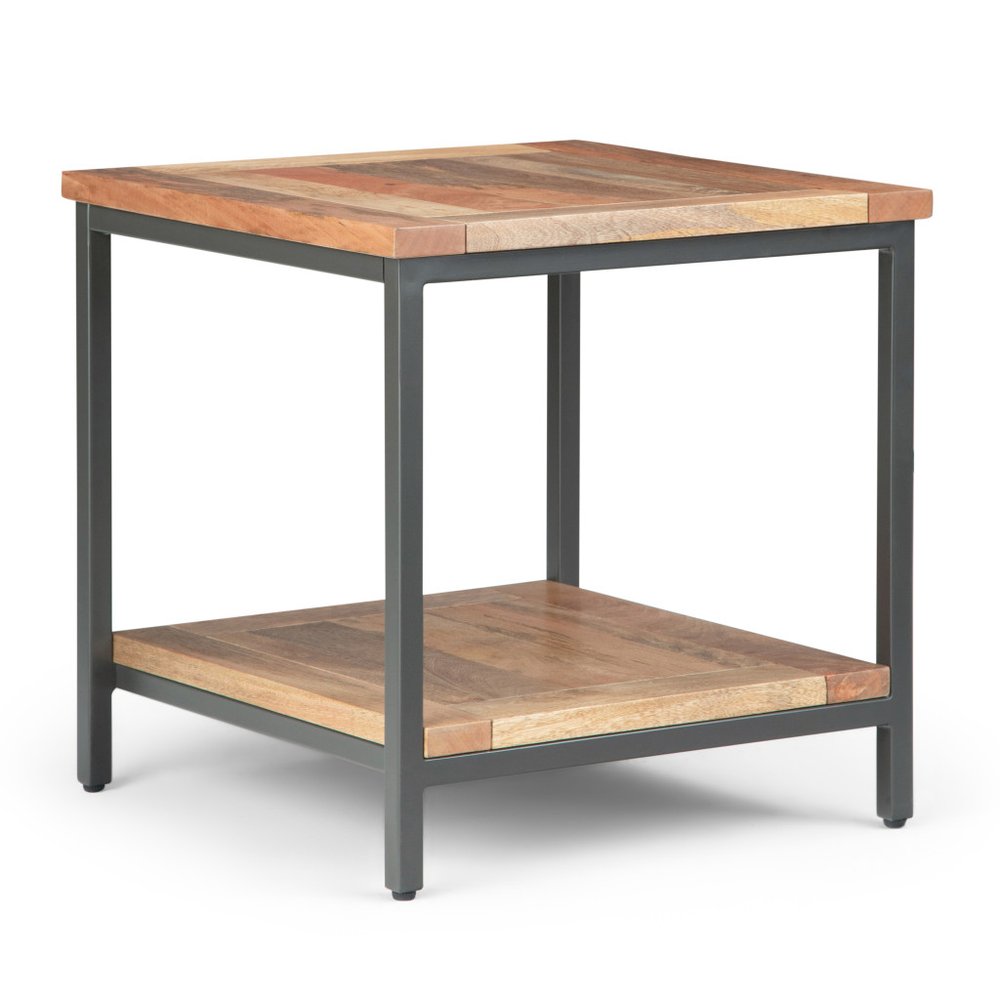 Natural and Charcoal Solid Wood and Steel Square End Table - 22-inch