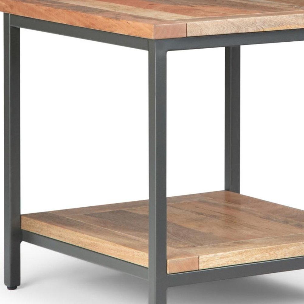 Natural and Charcoal Solid Wood and Steel Square End Table - 22-inch