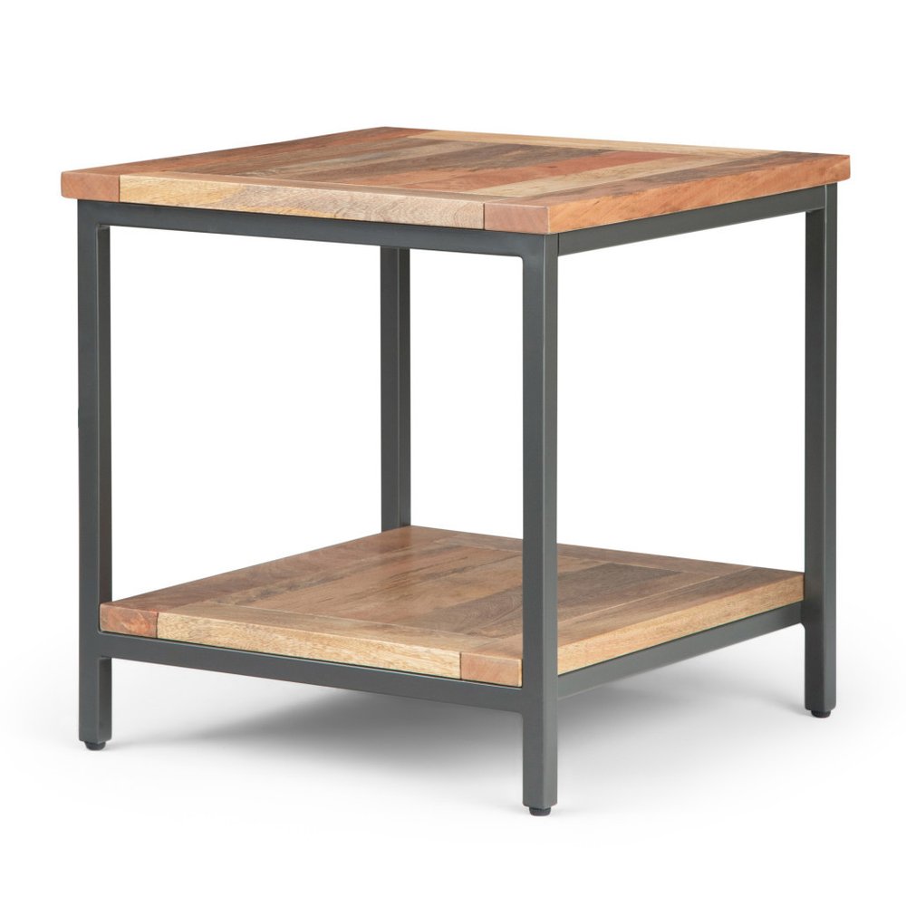 Natural and Charcoal Solid Wood and Steel Square End Table - 22-inch
