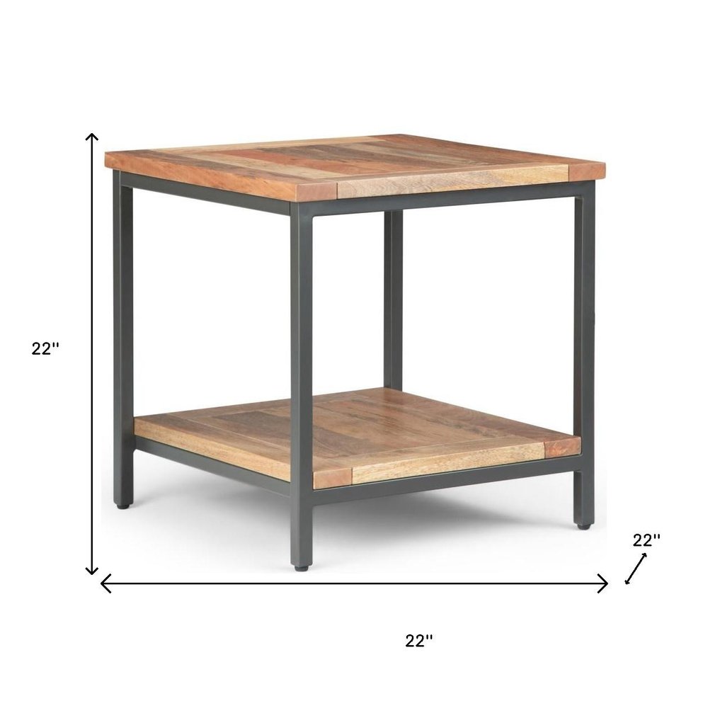 Natural and Charcoal Solid Wood and Steel Square End Table - 22-inch