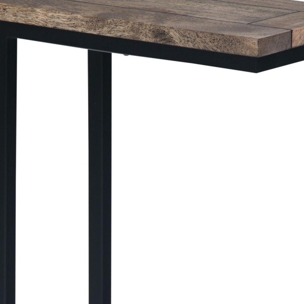 Brown and Black Solid Wood and Iron End Table - 24-inch