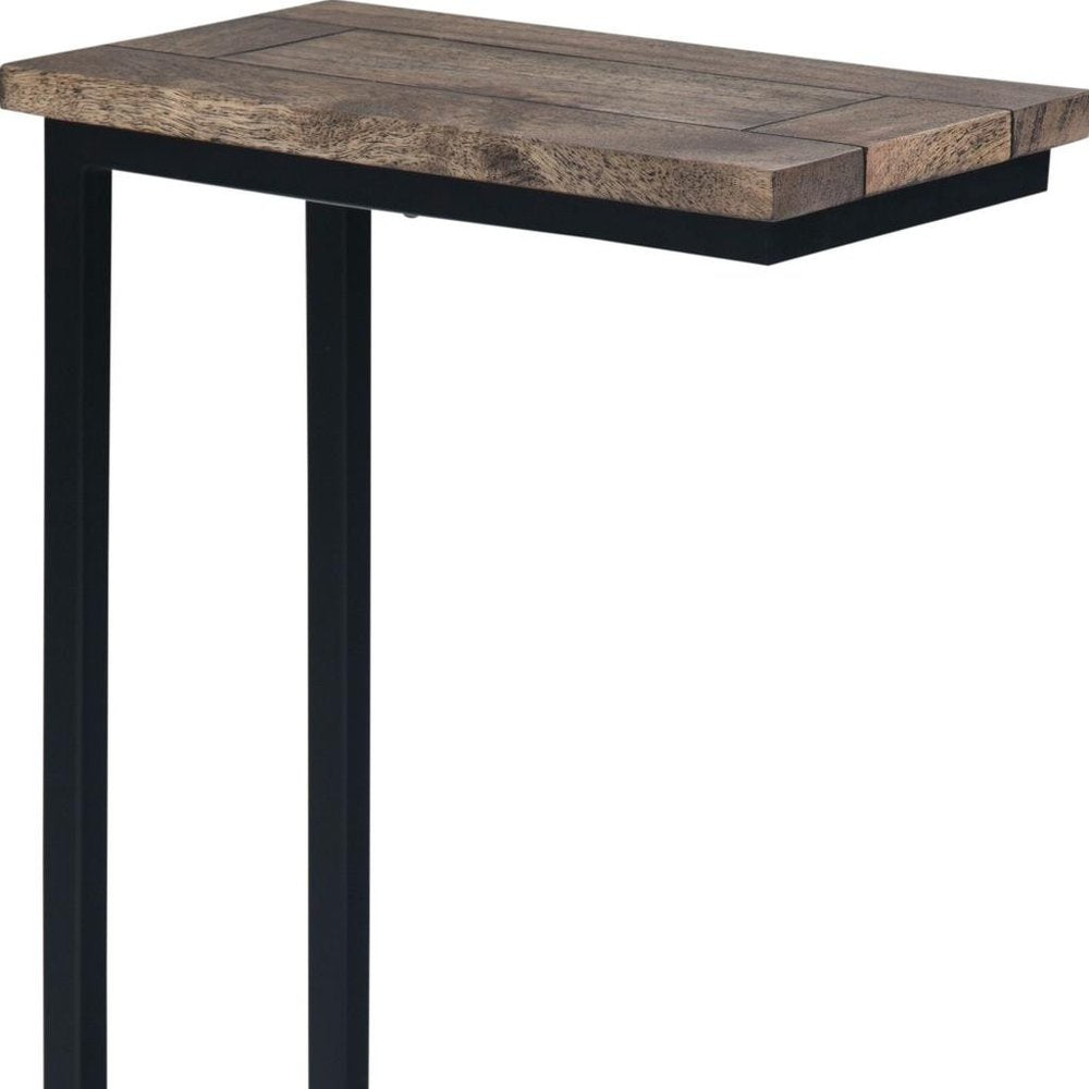 Brown and Black Solid Wood and Iron End Table - 24-inch