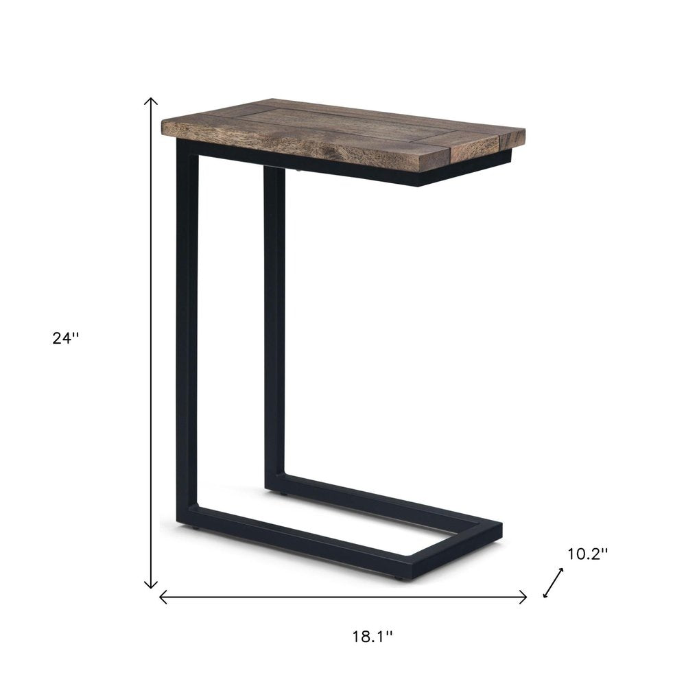 Brown and Black Solid Wood and Iron End Table - 24-inch