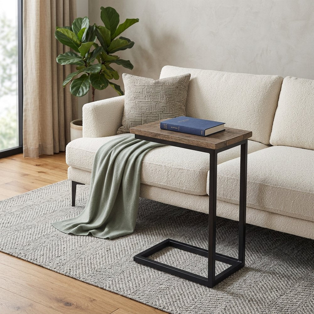 Brown and Black Solid Wood and Iron End Table - 24-inch