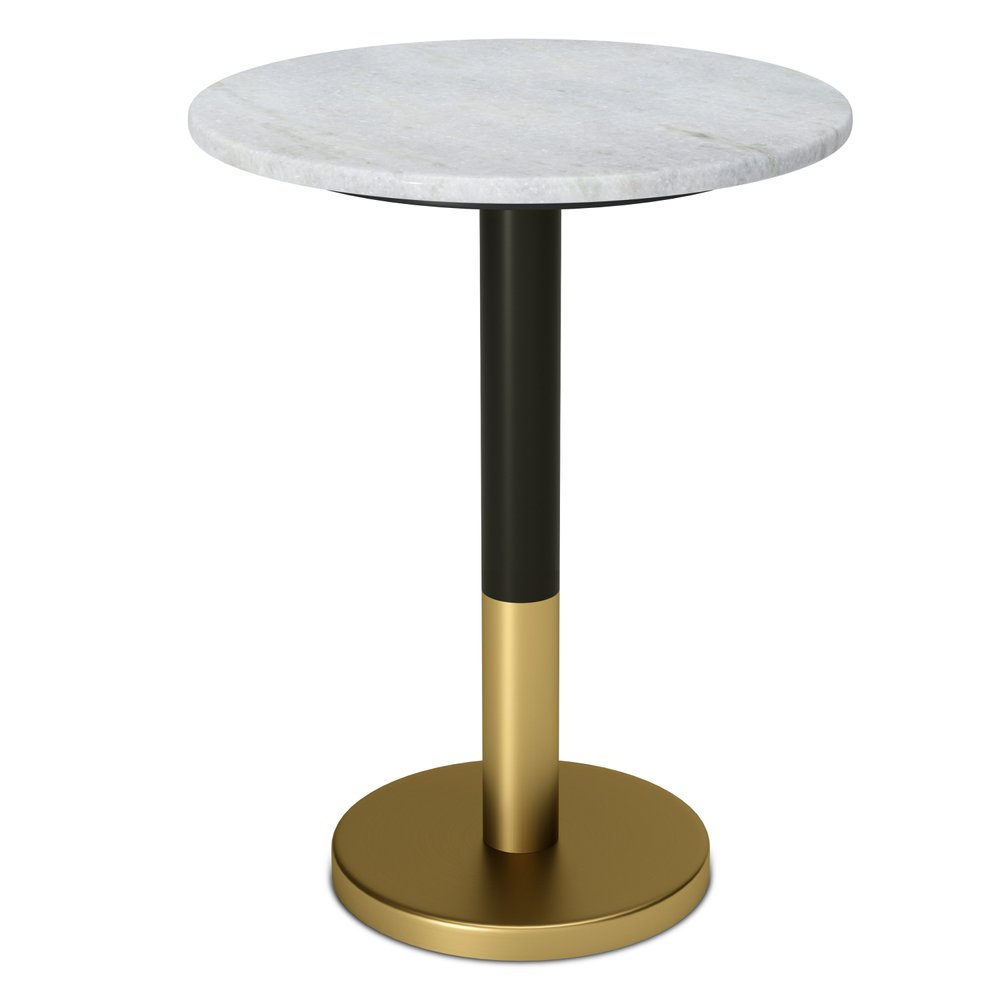 White Black and Gold Marble and Iron Round Pedestal End Table