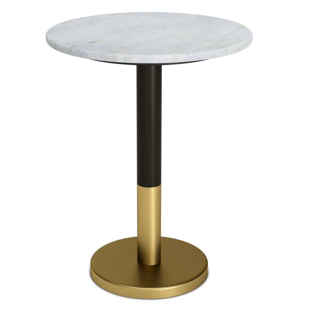 White Black and Gold Marble and Iron Round Pedestal End Table