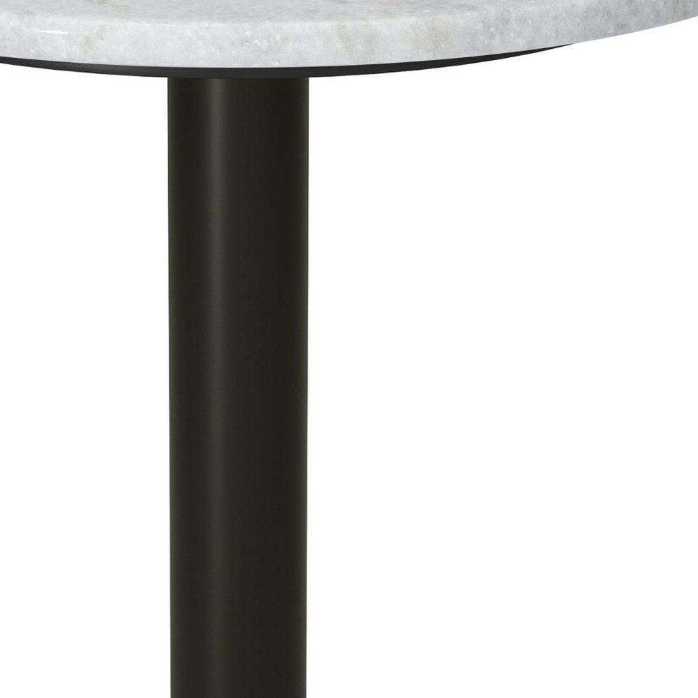 White Black and Gold Marble and Iron Round Pedestal End Table
