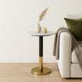 White Black and Gold Marble and Iron Round Pedestal End Table