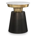White Black and Gold Marble and Iron Round End Table - 20-inch